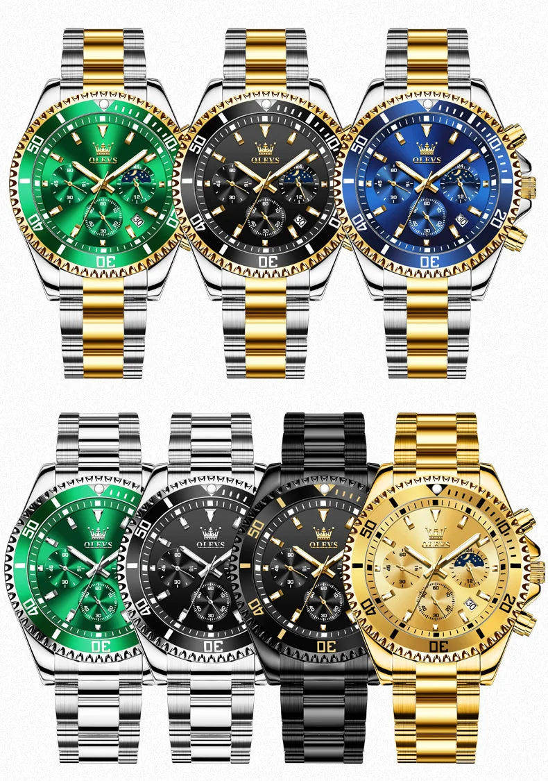 OLEVS Men's Watches Top Brand Original Waterproof Stainless Steel