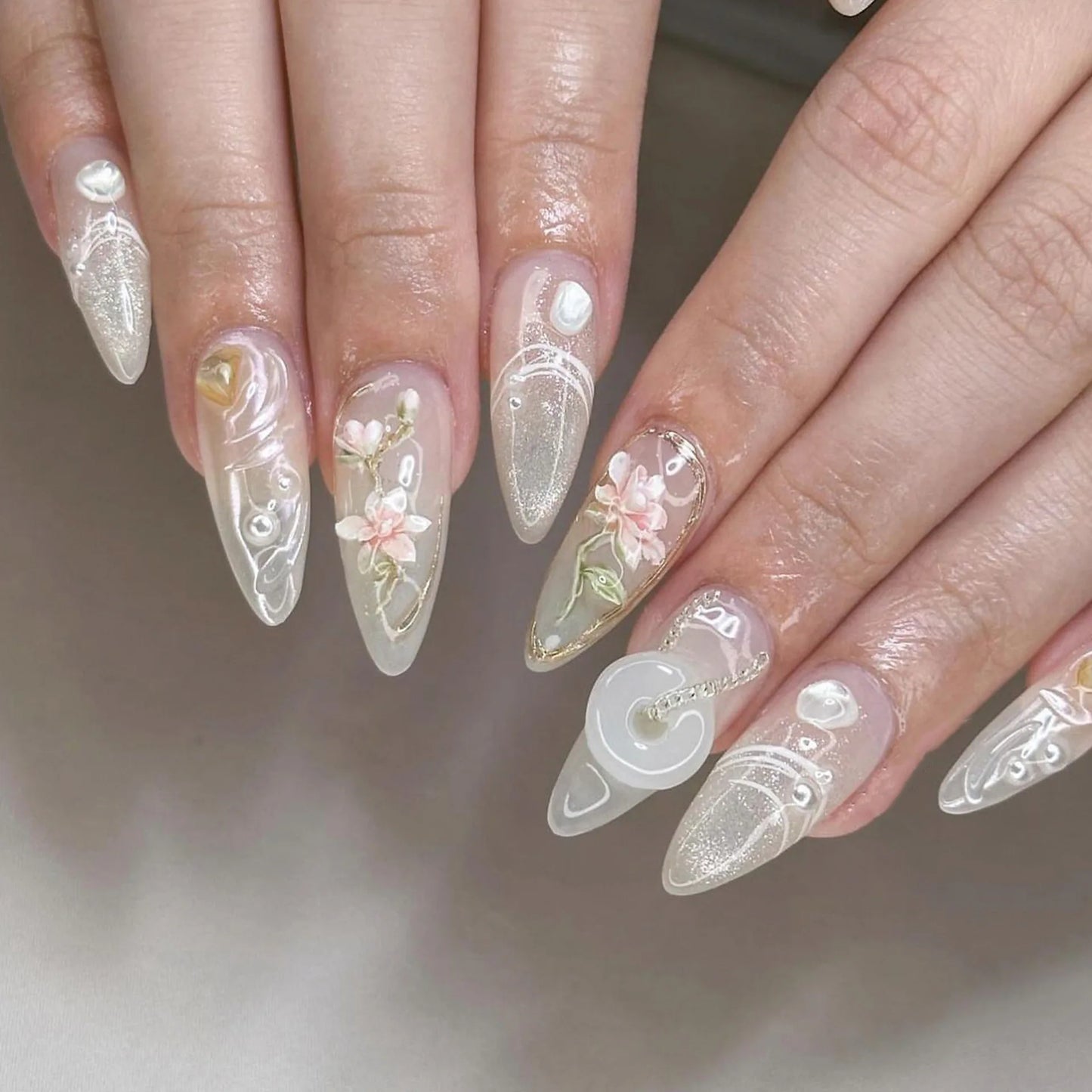 24Pcs Almond Long French False Nails