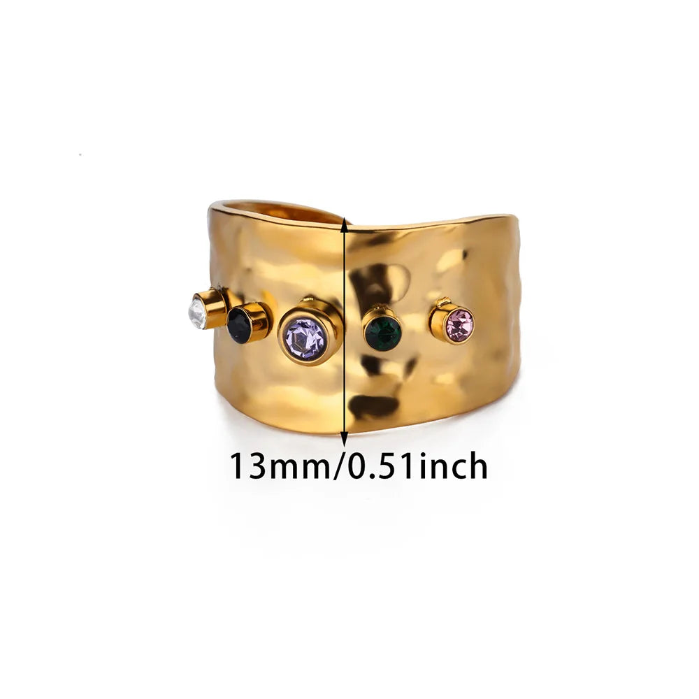 Geometric Zircon Chunky Adjustable Gold Plated Rings for Women