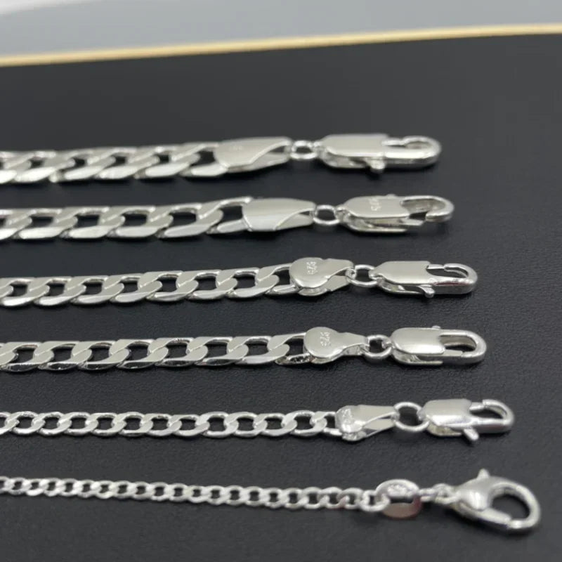 925 Sterling Long Silver Necklace with Clasp for Men & Women