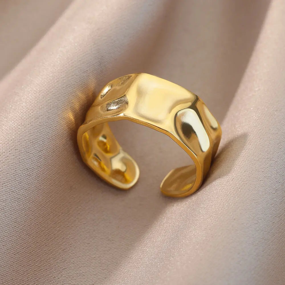 Geometric Zircon Chunky Adjustable Gold Plated Rings for Women
