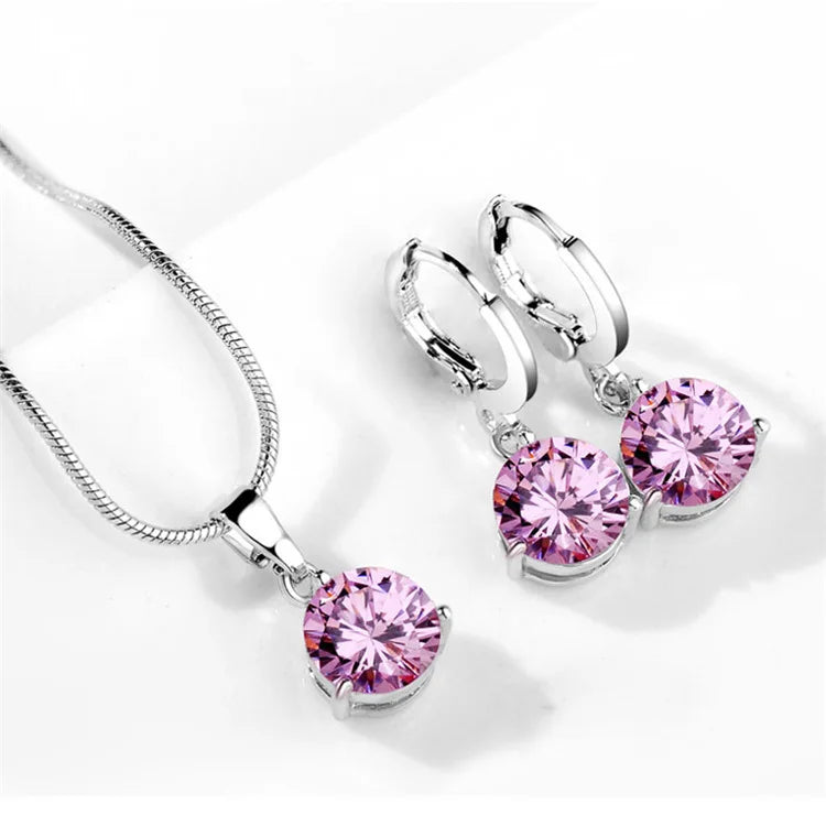 925 Sterling Silver Trendy Crystal Jewelry Set for Women