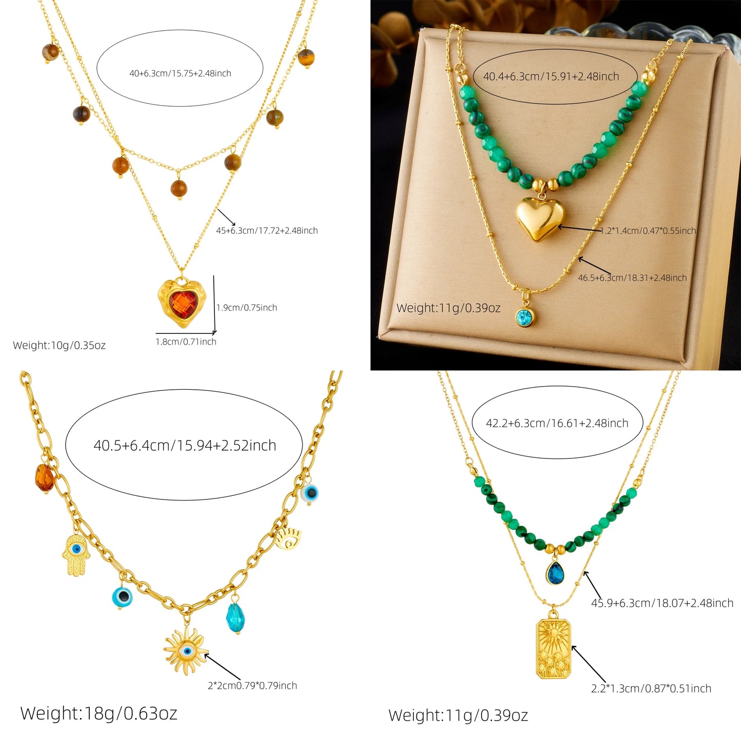 Stainless Steel Gold Multiple Pendant Necklace for Women