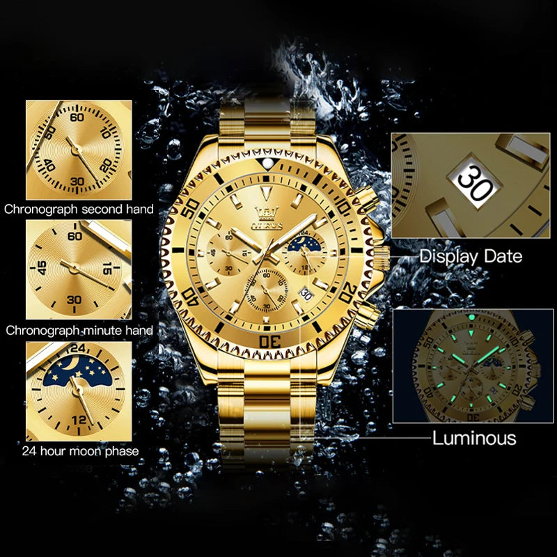 OLEVS Men's Watches Top Brand Original Waterproof Stainless Steel