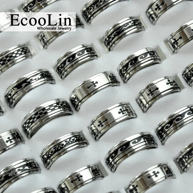 10Pcs Stainless Steel Mixed Pattern/Style Rings For Men/Women