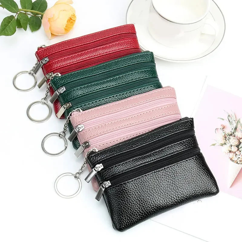 PU Mini Leather Women's Wallet Three Zippers with Keychain