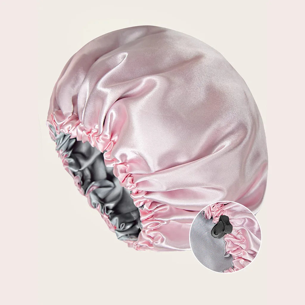 Silky Satin Bonnet Cap for Sleeping Large Double Layer Reversible Adjustable