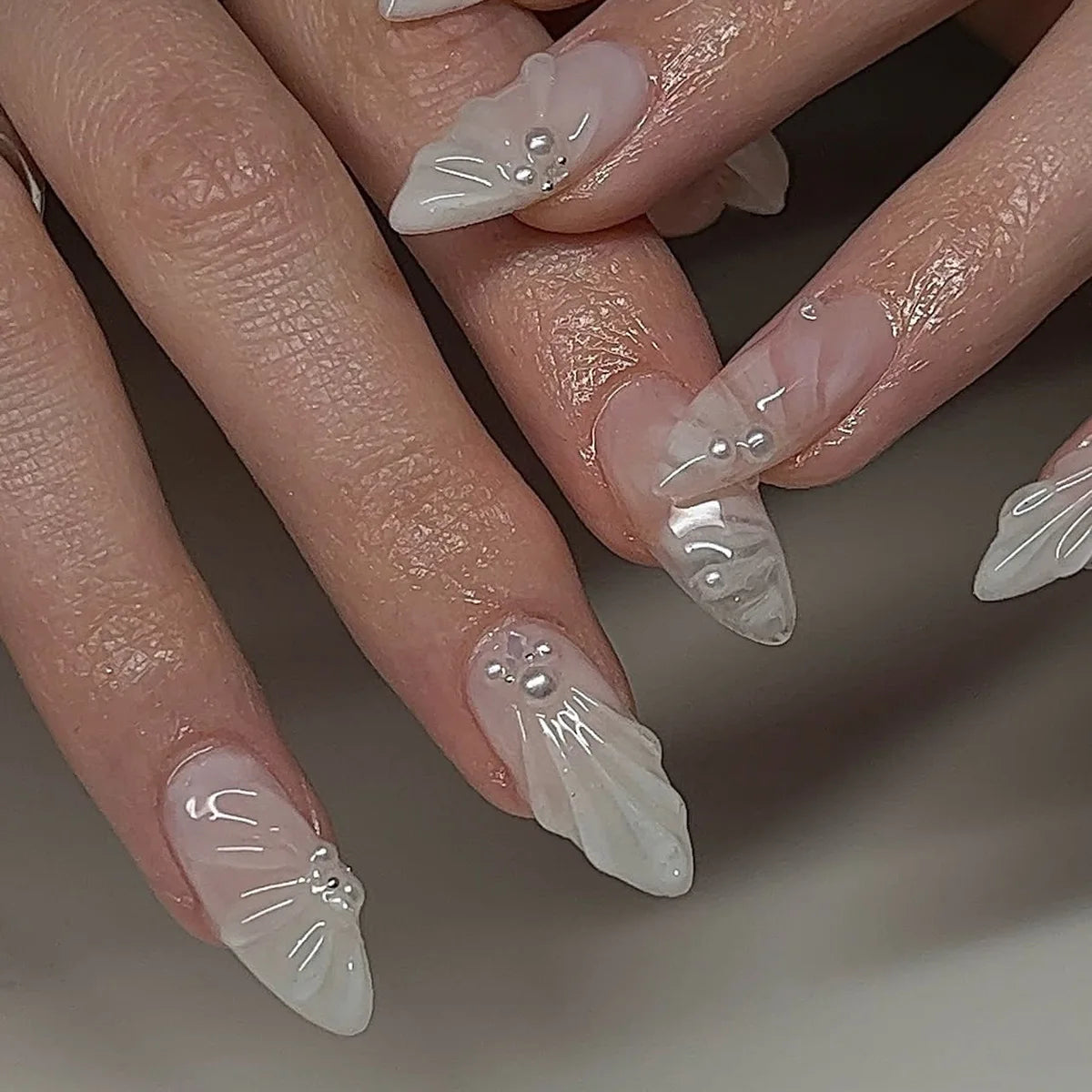 24Pcs Almond Long French False Nails