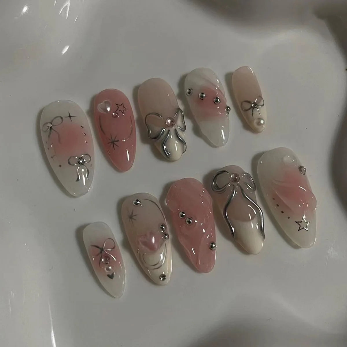24Pcs Almond Long French False Nails