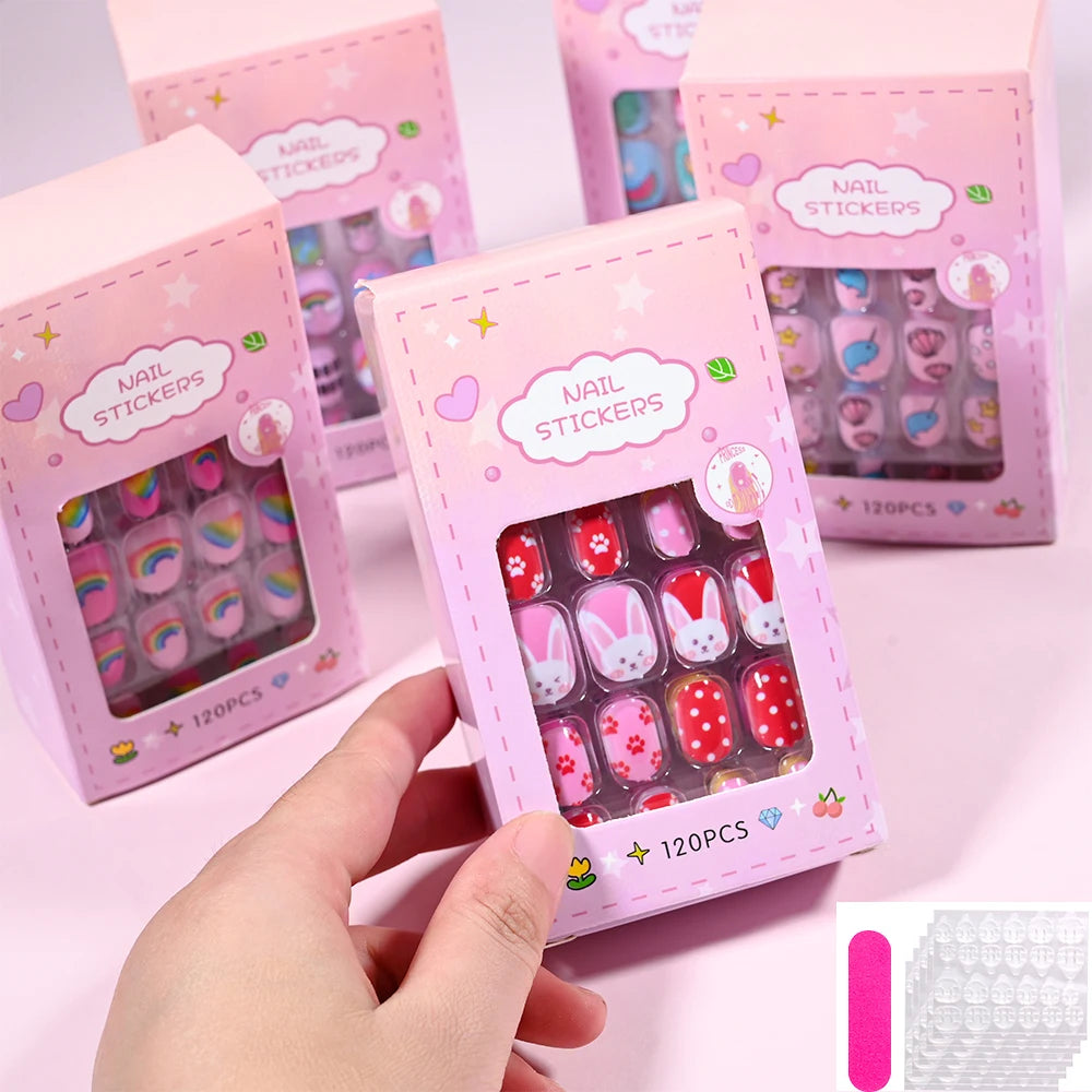 120 Children's Press on Kids Cartoon Acrylic Fake Nails