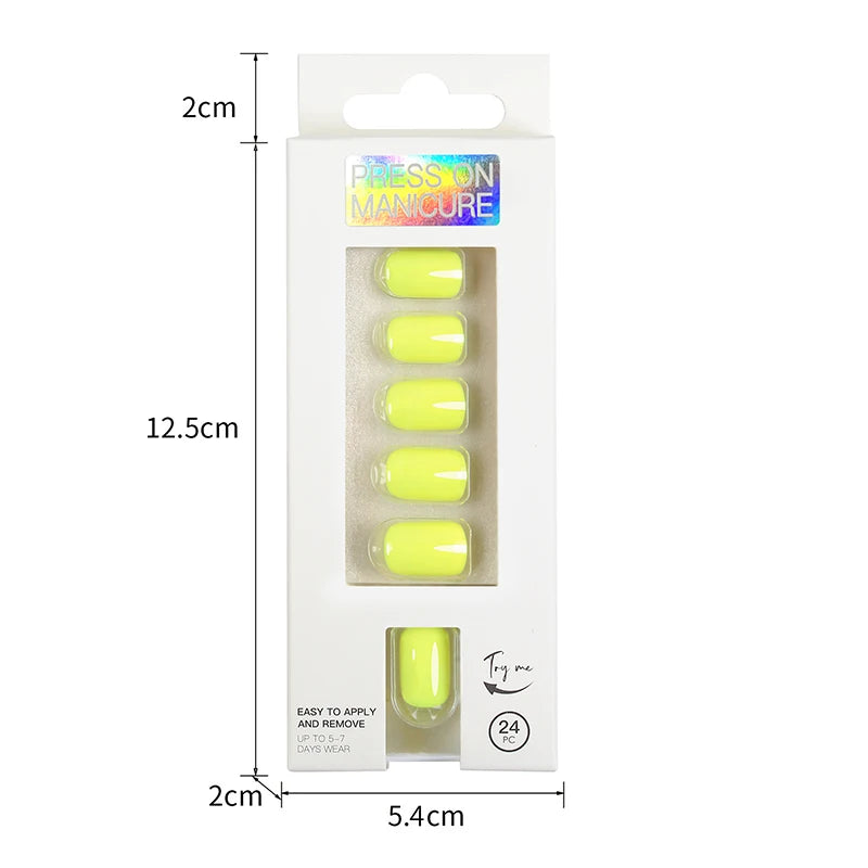 Short Full Press on 24 Pcs False Nails Set Stick on Nails