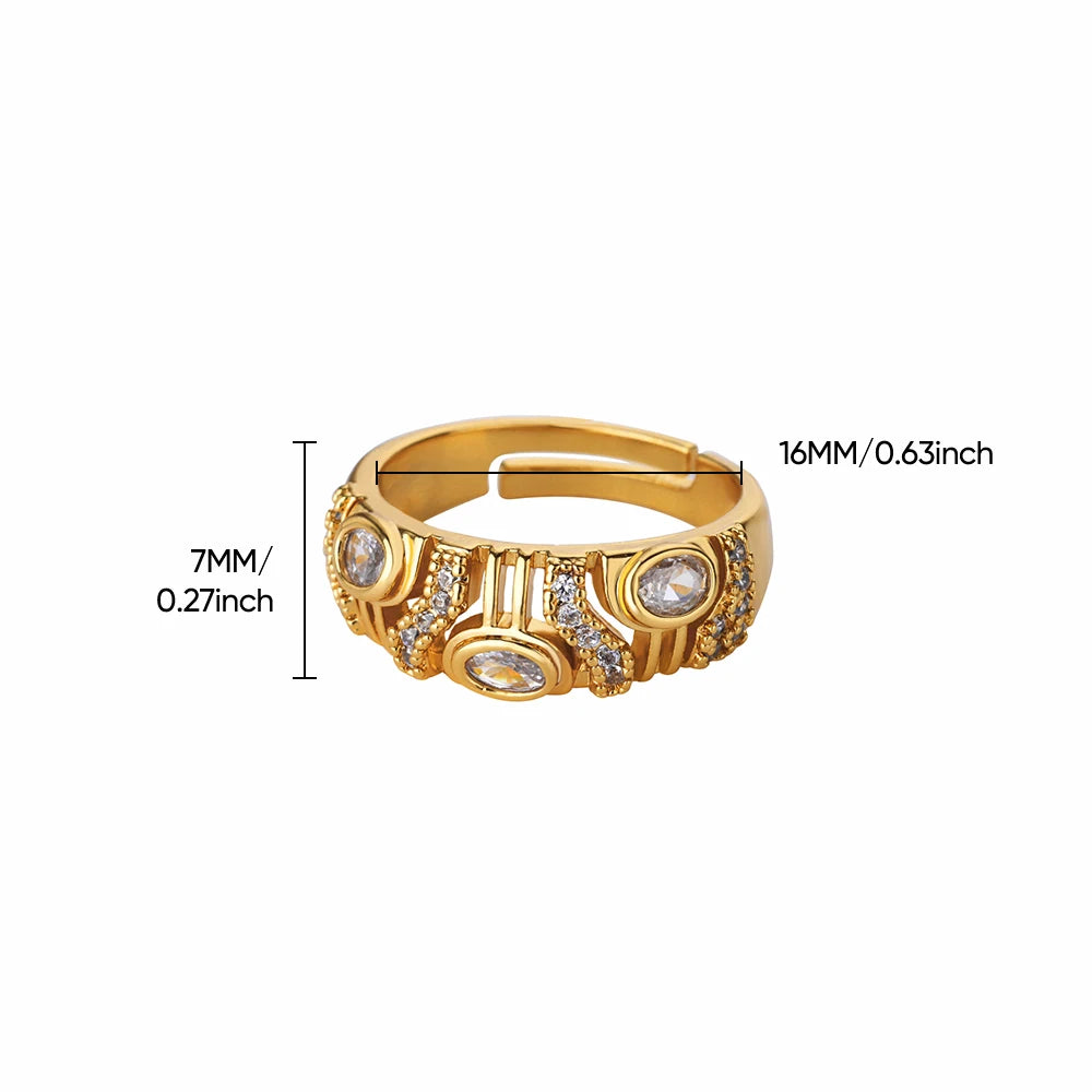 Geometric Zircon Chunky Adjustable Gold Plated Rings for Women