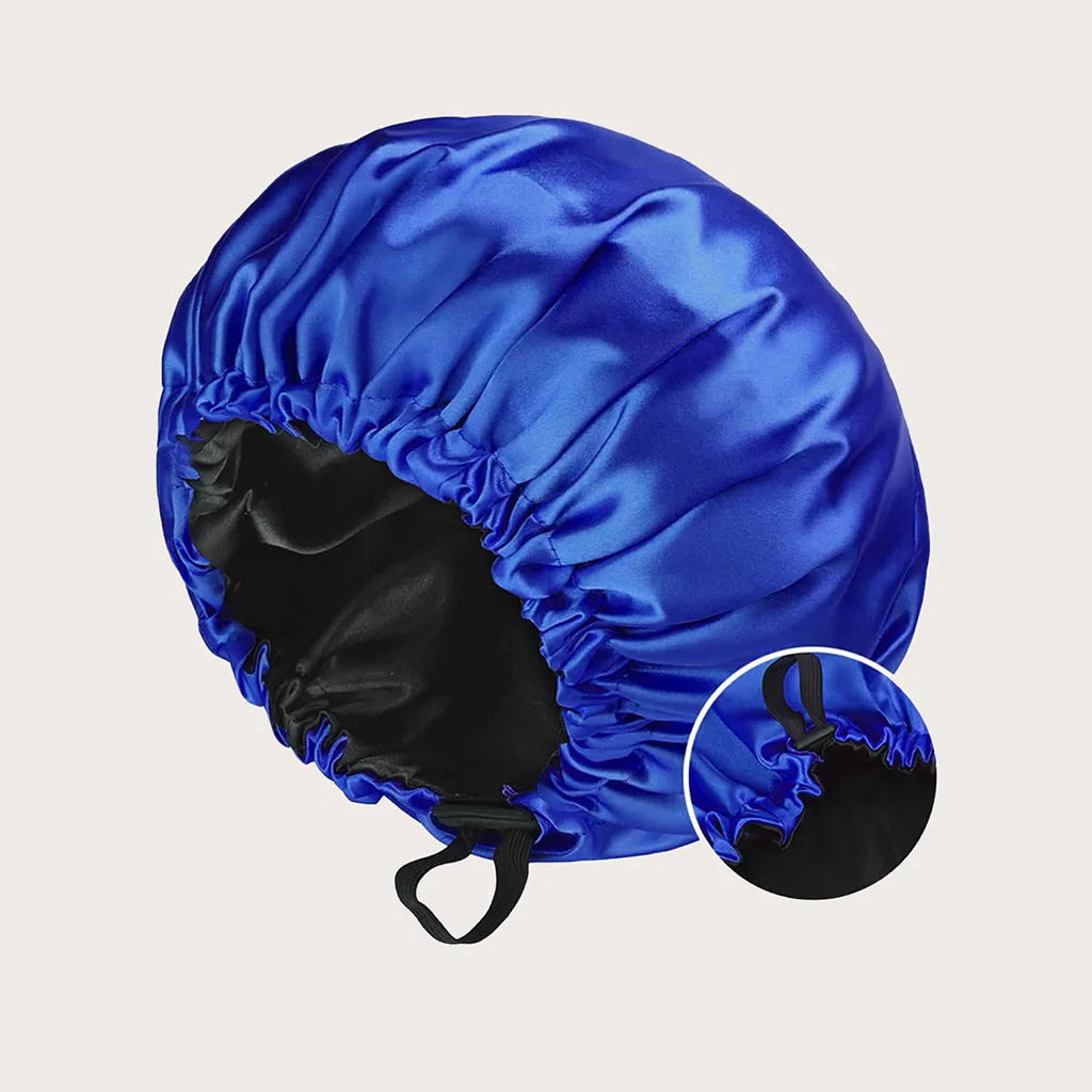 Silky Satin Bonnet Cap for Sleeping Large Double Layer Reversible Adjustable