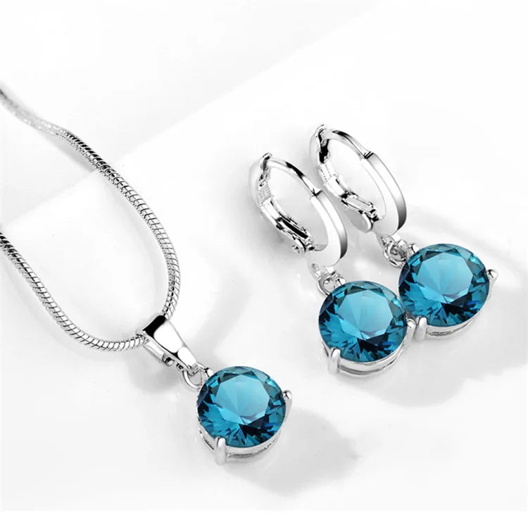 925 Sterling Silver Trendy Crystal Jewelry Set for Women