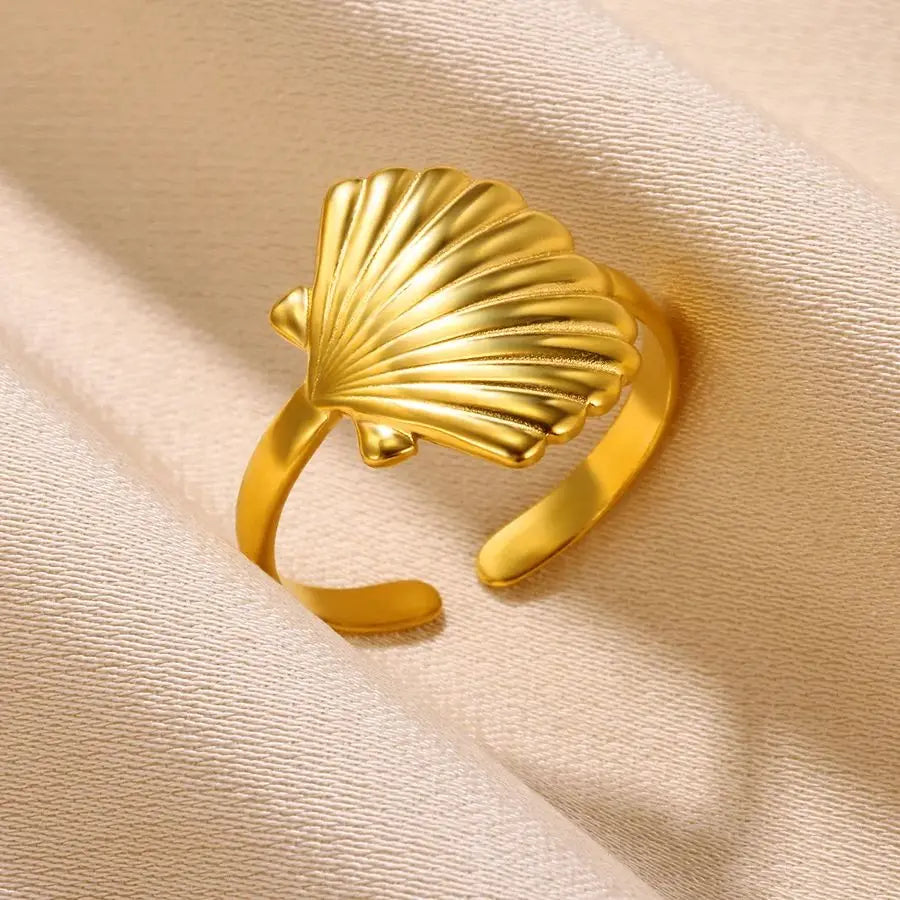 Gold Plated Starfish & Shell Pearl Rings for Women