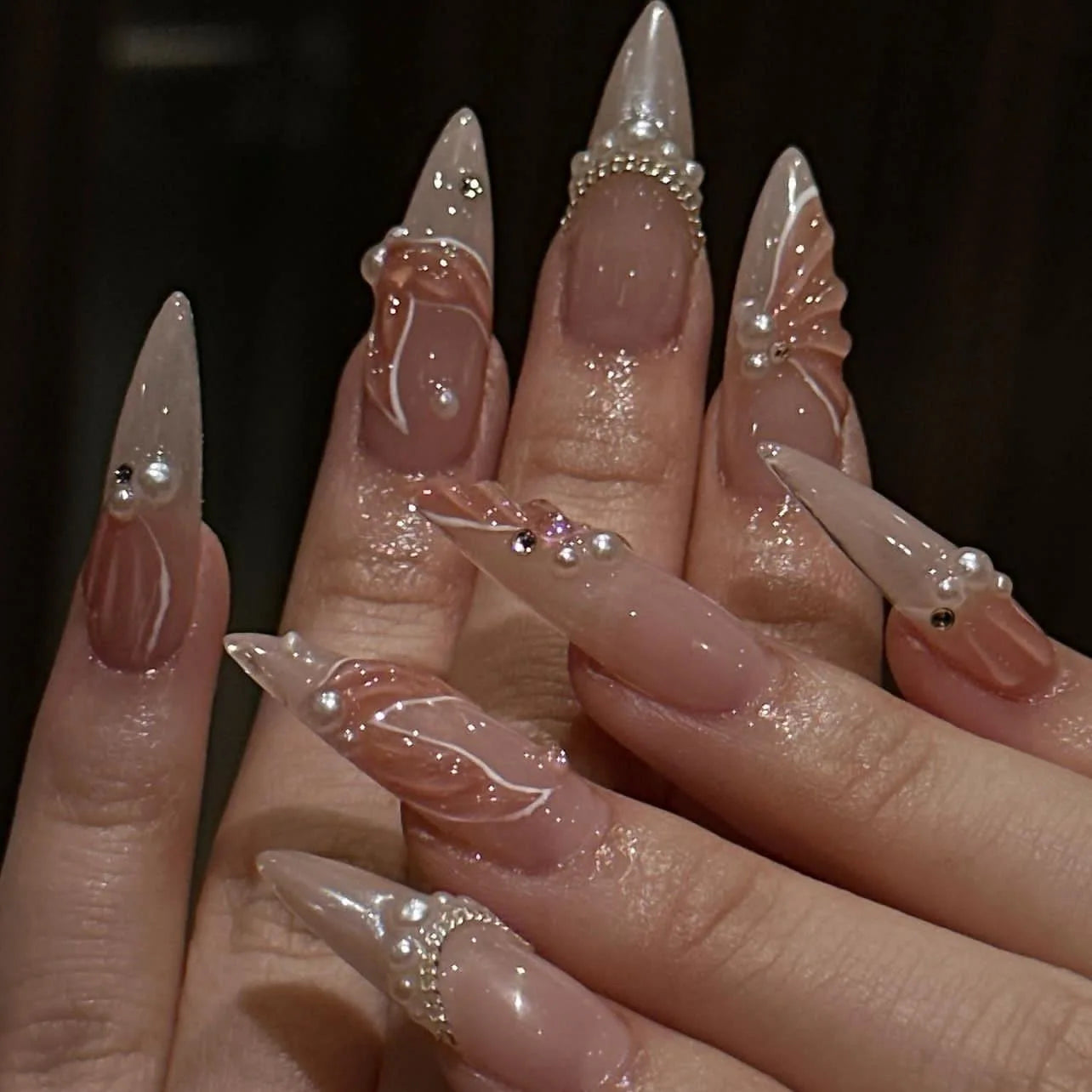 24Pcs Almond Long French False Nails