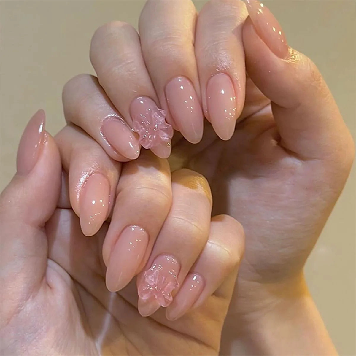 24Pcs Almond Long French False Nails