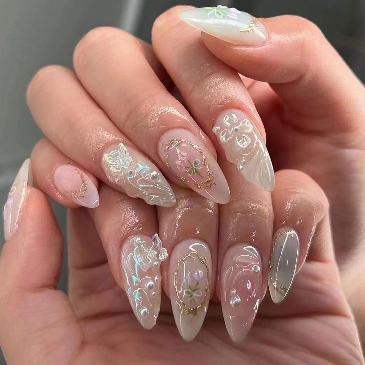 24Pcs Almond Long French False Nails