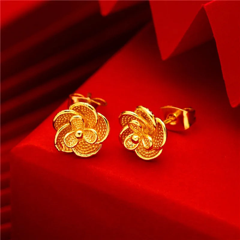 24K Gold Stud Earrings for Women