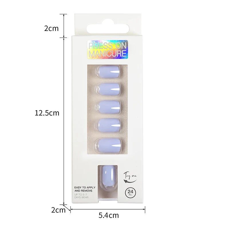 Short Full Press on 24 Pcs False Nails Set Stick on Nails