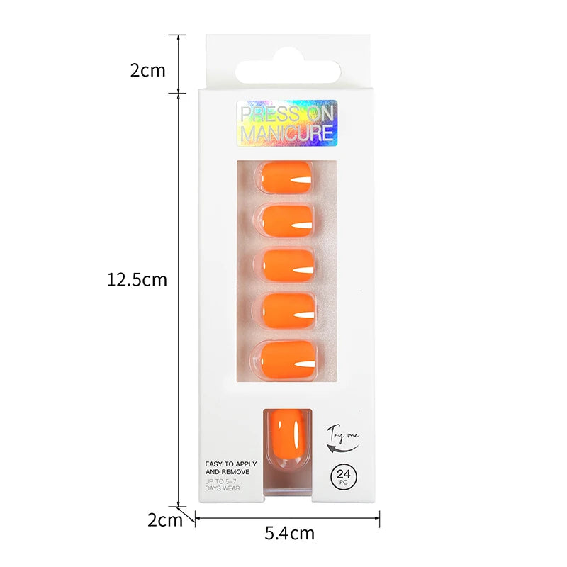 Short Full Press on 24 Pcs False Nails Set Stick on Nails