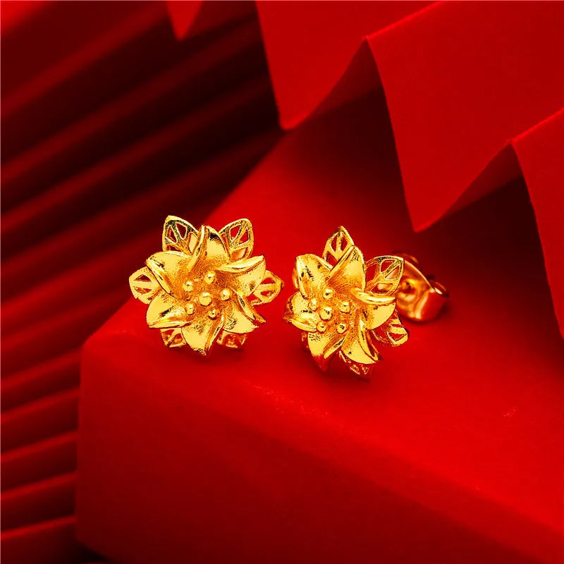 24K Gold Stud Earrings for Women