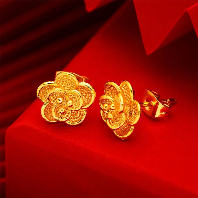 24K Gold Stud Earrings for Women