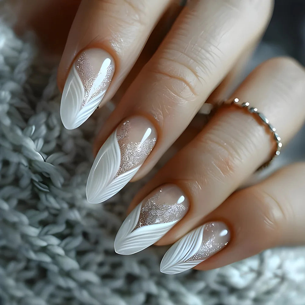 24Pcs Almond Long French False Nails
