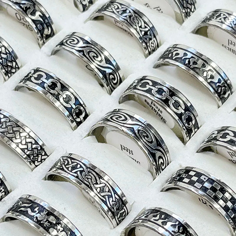 10Pcs Stainless Steel Mixed Pattern/Style Rings For Men/Women