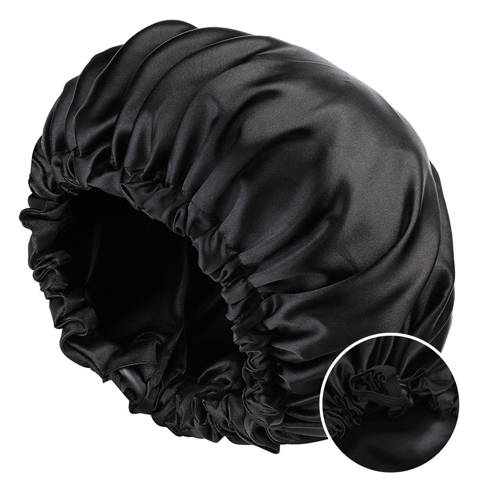Silky Satin Bonnet Cap for Sleeping Large Double Layer Reversible Adjustable