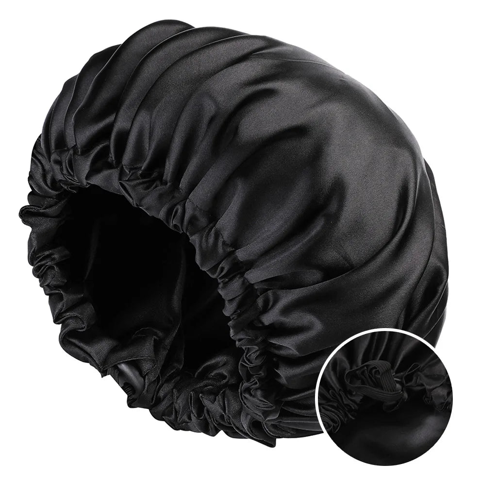 Silky Satin Bonnet Cap for Sleeping Large Double Layer Reversible Adjustable