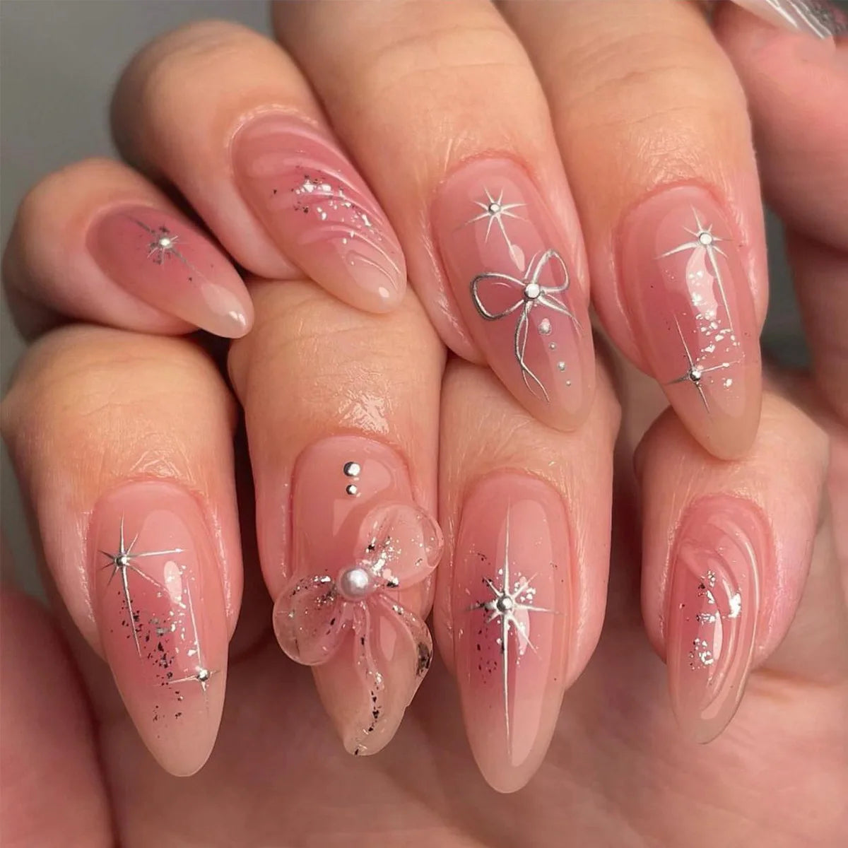 24Pcs Almond Long French False Nails