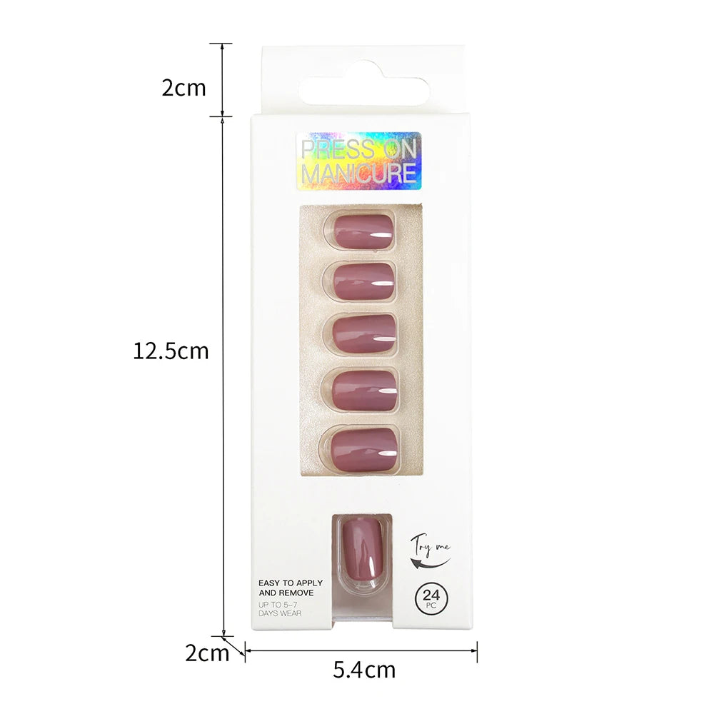 Short Full Press on 24 Pcs False Nails Set Stick on Nails