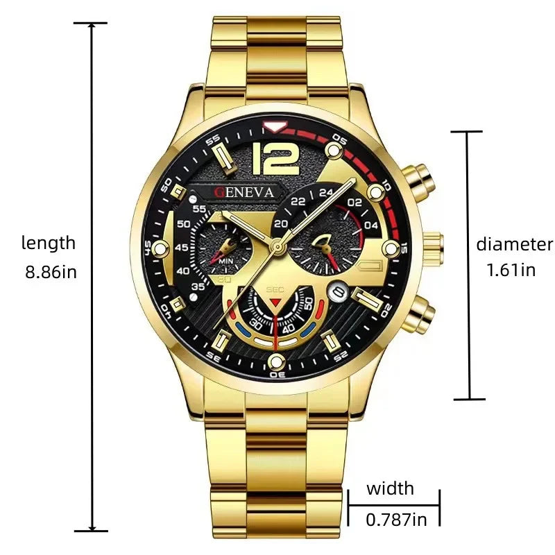 Mens Geneva Luxury Stainless Steel Watch