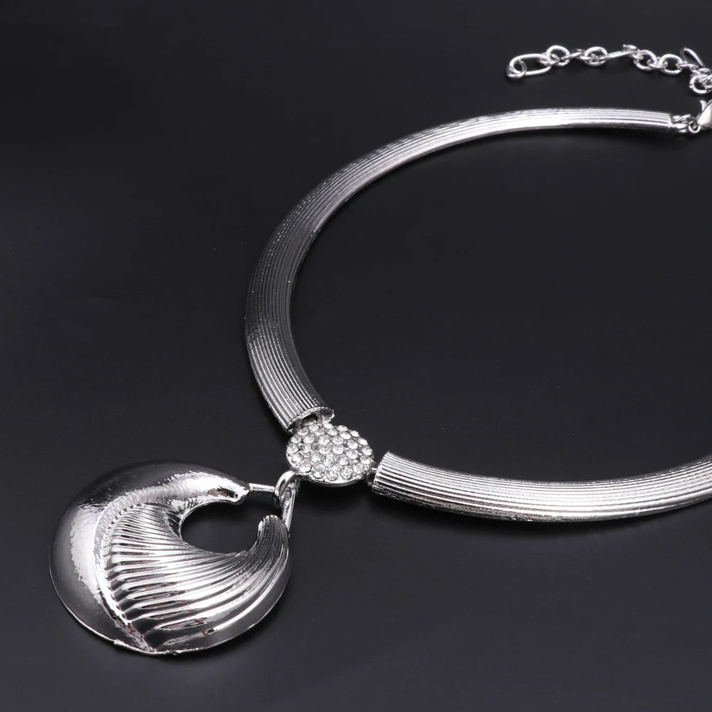 Dubai Silver Plated Jewelry Set For Women Necklace Earrings Bracelet And Ring Set