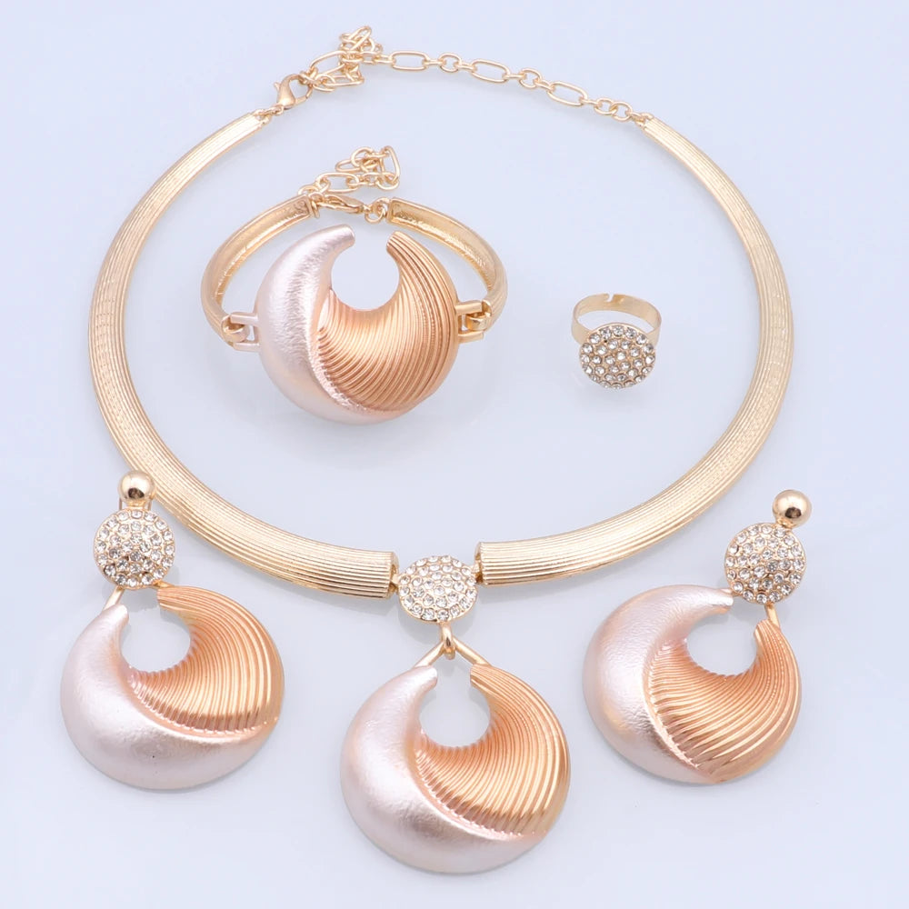 Dubai Silver Plated Jewelry Set For Women Necklace Earrings Bracelet And Ring Set