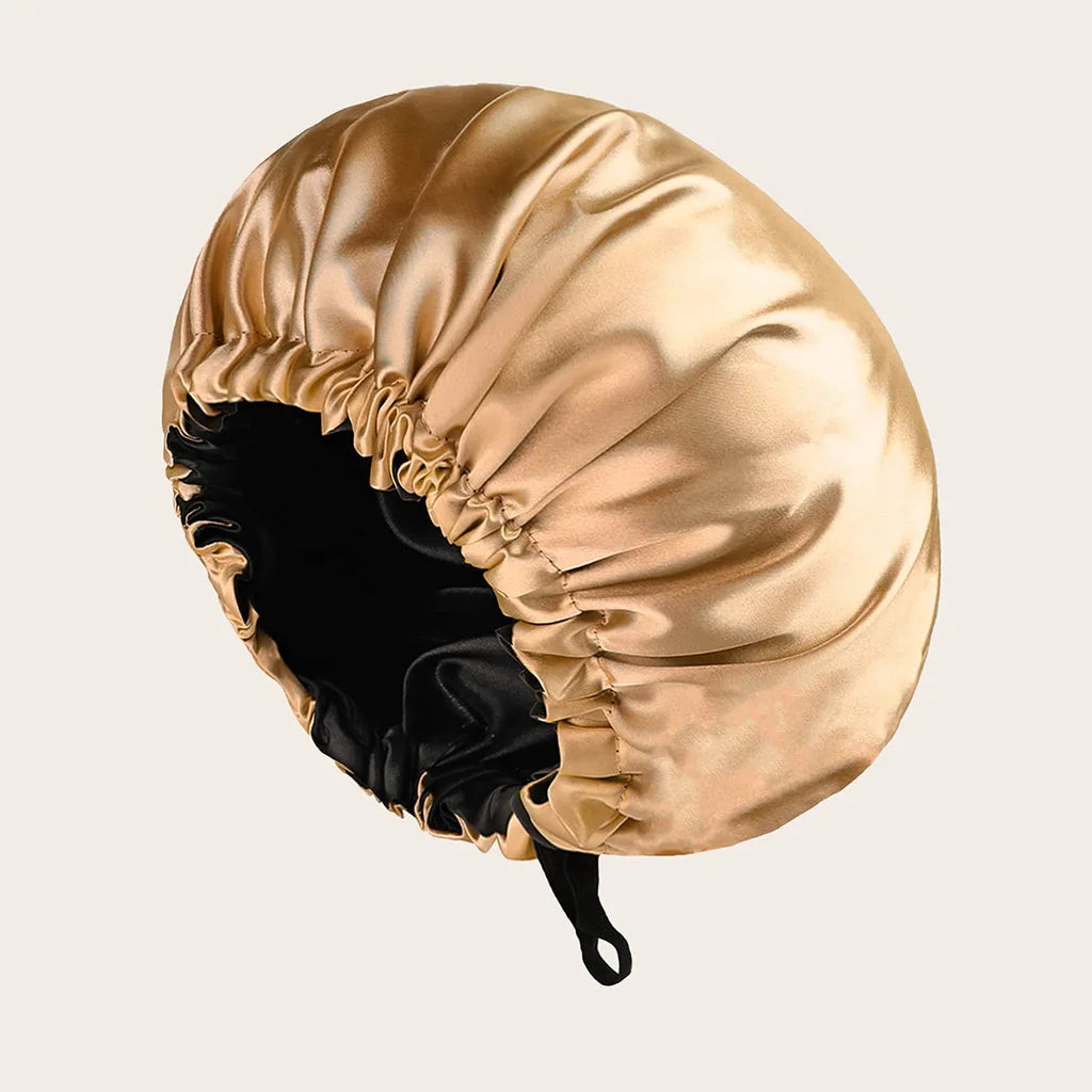 Silky Satin Bonnet Cap for Sleeping Large Double Layer Reversible Adjustable