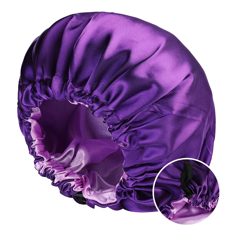 Silky Satin Bonnet Cap for Sleeping Large Double Layer Reversible Adjustable