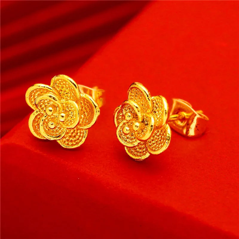 24K Gold Stud Earrings for Women
