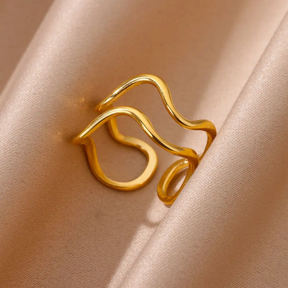 Irregular Gold Geometric Chunky Opening Rings for Women