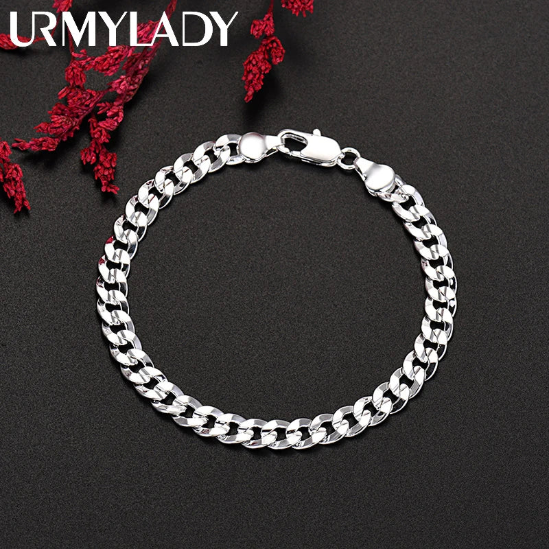 925 Sterling Silver 7MM chain bracelets for Men/Women