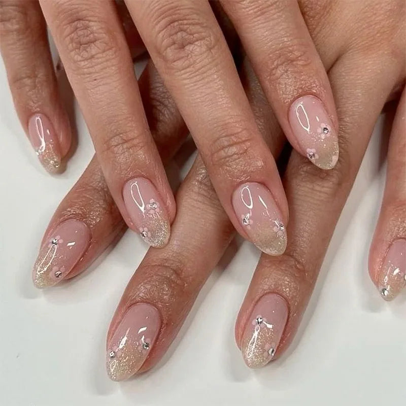 24Pcs Almond Long French False Nails