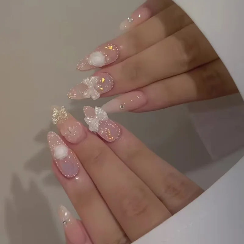 24Pcs Almond Long French False Nails