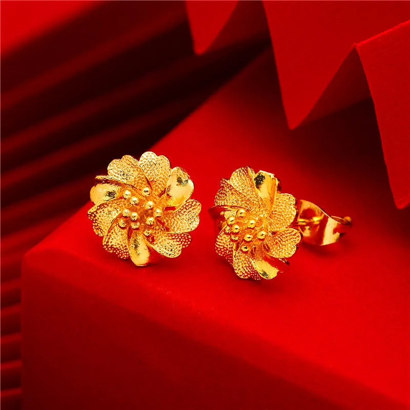 24K Gold Stud Earrings for Women