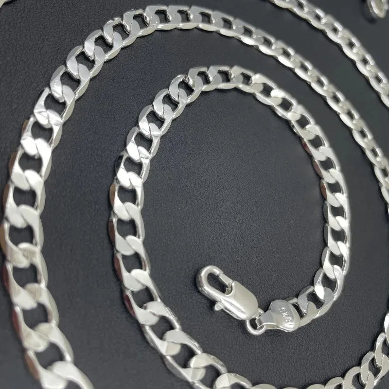 925 Sterling Long Silver Necklace with Clasp for Men & Women