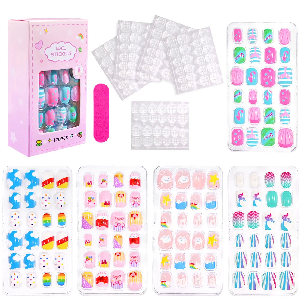 120 Children's Press on Kids Cartoon Acrylic Fake Nails