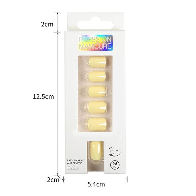 Short Full Press on 24 Pcs False Nails Set Stick on Nails
