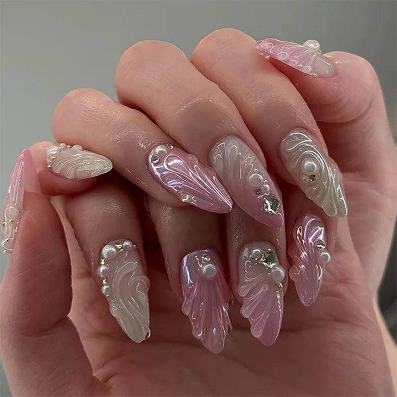 24Pcs Almond Long French False Nails