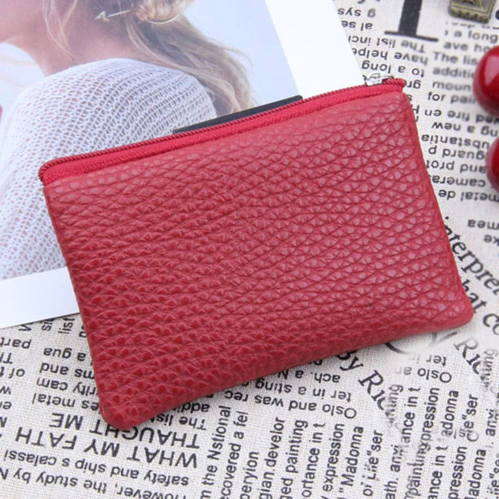 Mini PU Leather Coin Purse for Female with 2 Zippers
