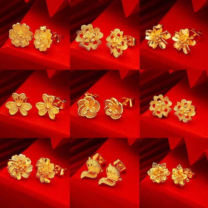 24K Gold Stud Earrings for Women